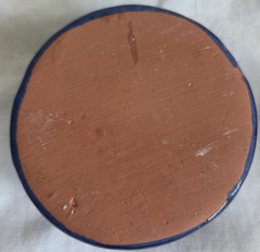 Vintage Blue Red Hand Painted Floral Glazed Terra Cotta Round Trinket Dish Lid