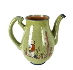 Vintage Tlaquepaque Pottery Green Pitcher with Lid Hand Painted Mexico 1940s 9″