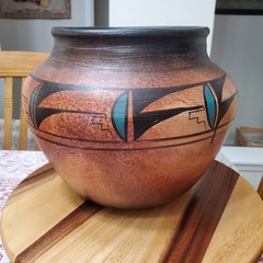 Large Mexico Pot with Stand Made in Mexico Turquoise Accent