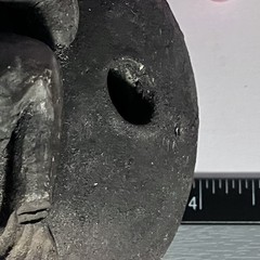 BLACK CLAY VESSEL With 2 Holes & LIZARD FETISH / Pre-Colombian Style / 4 INCHES