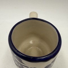 Set Of 4 Talavera Mexican Studio Folk Art Pottery Mugs Saucer Cobalt Blue Floral