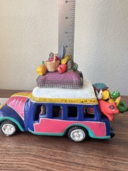 Vintage Mexican Folk Art Clay Sculpture Of Overloaded Car Marked “Pro Vallarta”