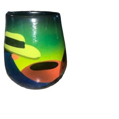 Brightly Hand Painted 4 In. Ceramic Pot Depicting Two Women Of Ecuador