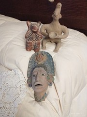 Lot of Clay & Ceramic Mayan Aztec Clay Figurines And Wall Hanging Face