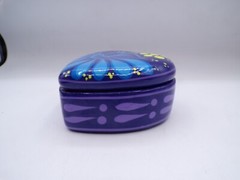 Terracotta Heart Shaped Mexican Folk Art Pottery Blue Trinket Box Hand Painted