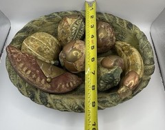 Mexican Tera Cotta Fruit Platter/Basket With 7 Fruit Pcs W/Brass Stems