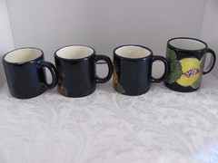 Talavera Lead-Free Made in Mexico Q- Fruits on Cobalt Blue -Set of 4 Mugs