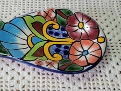 Talavera Spoon Rest Mexico Pottery Hand Painted Ceramic Lead-Free Floral Design