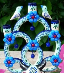 Tree of Life Candelabra Bull Birds Flowers Handmade Clay Mexico Folk Art Tiny Sz