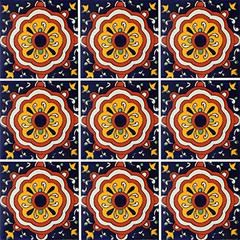 9 Mexican Tiles 4″ X 4″ Hand Painted Talavera C175