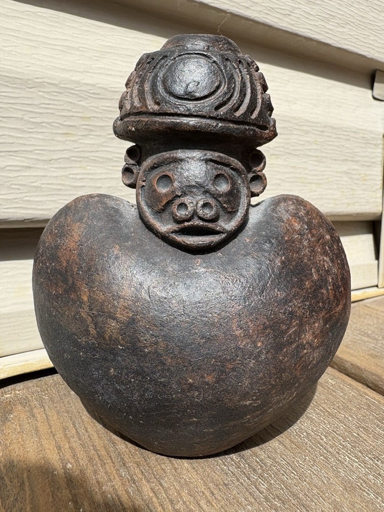 Vintage Taino Heart Shaped Art Vessel/Vase Ceramic Pottery Hand Made
