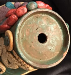 Rare Aztec Jeweled Pot w/ Inlaid Gemstones Snake & Sun Tabletop/Hanging