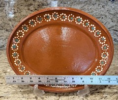 Serving Platter Green Mexican Terracotta Red Barro Clay 12-12 1/4″