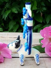 Tree of Life Candelabra Bull Birds Flowers Handmade Clay Mexico Folk Art Tiny Sz