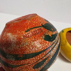 Lot of 3 Vintage Mexican Folk Art Clay Pottery Planter Pots Yellow Flowers Small