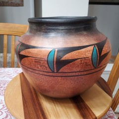 Large Mexico Pot with Stand Made in Mexico Turquoise Accent