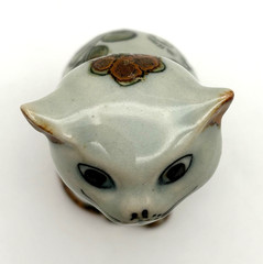 Ken Edwards Cat Kitten El Palomar Pottery Figurine Signed 5″ Mexico Birds Floral
