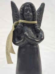 Vintage Oaxaca Mexico Black Pottery Clay Angel Candle Holder 7.5” Tall