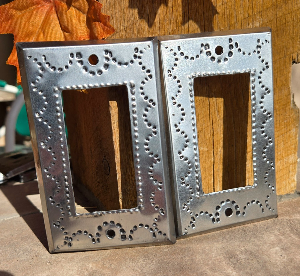 Mexican Punch Tin Single Rocker light switch plate cover Folk Art Silver