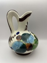 Vintage Mexican Folk Tonala Pottery Pitcher Artist Signed Vibrant Colors