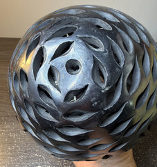 Vintage Barro Negro Black Clay Pierced Pottery Vase Organic Modern Boho Decor