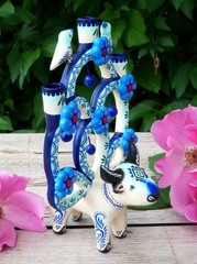 Tree of Life Candelabra Bull Birds Flowers Handmade Clay Mexico Folk Art Tiny Sz