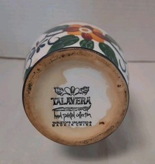 Talavera Hand Painted Tabletop Vase Floral White Blue Green 9”