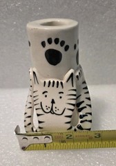 Dorothy Steele Modern Art Pottery Fun Cat Bud Vase Taper Candle Holder Signed