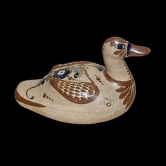 🦆 VTG Mexican Tonalá Pottery Duck Hand-Painted Folk Art Sculpture Signed 12″
