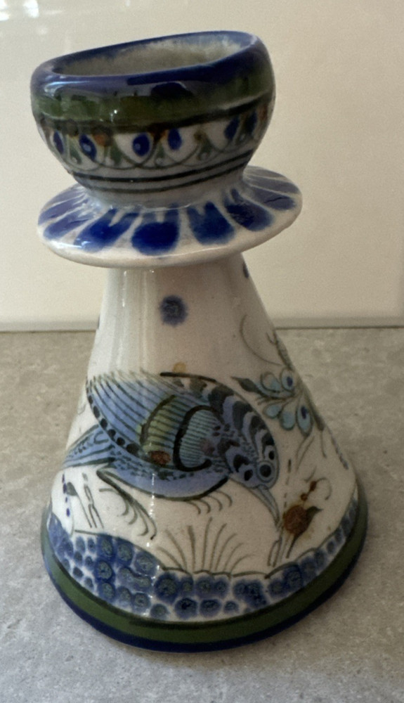 Ken Edwards Tonala Candle Holder Single Mexico Folk Art Signed KE Vintage Ht. 4″