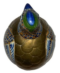 Vintage Sergio Bustamante Quail Mexican Tonala Pottery Brass B Mark 7×5″ *flaw