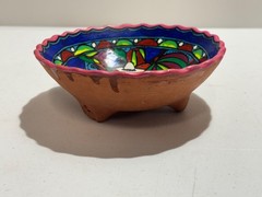 MEXICAN TERRACOTTA BOWL FOR SALSA, GUACAMOLE HAND PAINTED FOLK ART.