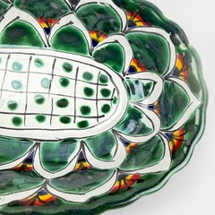 Talavera Camacho Mexico Lead Free Oval Dish 7.5″ Hand Painted Green Bowl