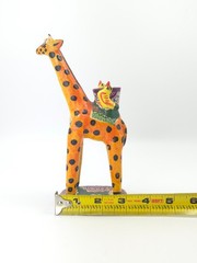 Vintage Mexican Folk Art Candle Holder Handmade Giraffe Birds Clay Pottery Large