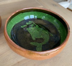 Set of 2 – Fish Folk Art Terracotta Pottery Bowls – 6.5” – Mexico – Signed A.C.