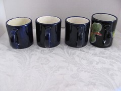 Talavera Lead-Free Made in Mexico Q- Fruits on Cobalt Blue -Set of 4 Mugs