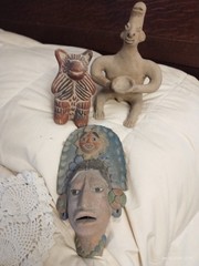 Lot of Clay & Ceramic Mayan Aztec Clay Figurines And Wall Hanging Face