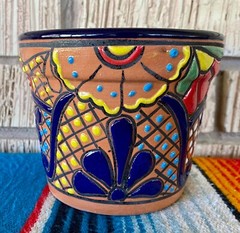 Lg Mexican Ceramic Flower Pot Planter Folk Art Pottery Handmade Talavera #5