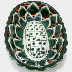 Talavera Camacho Mexico Lead Free Oval Dish 7.5″ Hand Painted Green Bowl