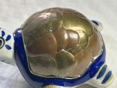 Vintage Mexican Turtle Pottery Metal Brass Copper Shell