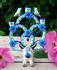 Tree of Life Candelabra Bull Birds Flowers Handmade Clay Mexico Folk Art Tiny Sz