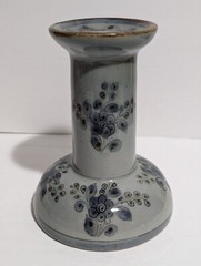 Ken Edwards Mexican Pottery Single Candle Stick – Signed Vintage Blue Florals