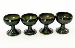 4 MEXICO OAXACA FOLK ART LOZA VERDE GREEN GLAZED CERAMIC MEZCAL COPITA CUP GLASS
