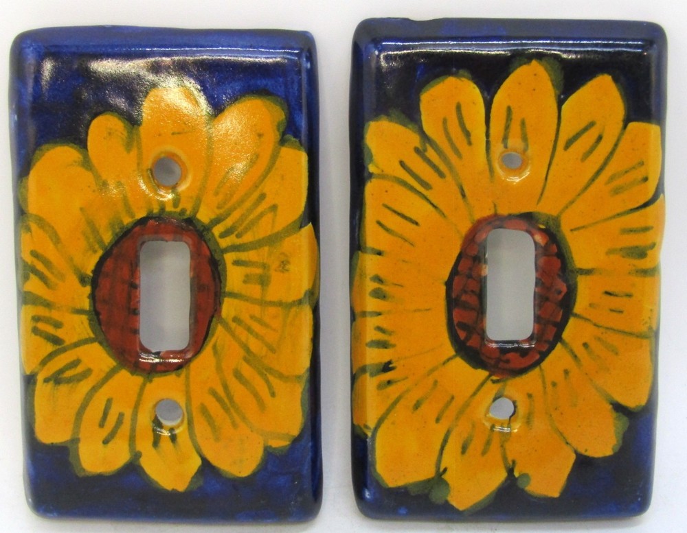 Hand-Painted Mexican PotteryTalavera Sunflower Single Light Switch, Set of 2.