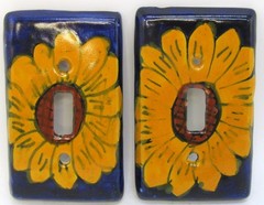 Hand-Painted Mexican PotteryTalavera Sunflower Single Light Switch, Set of 2.