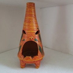 Mexican Pottery Chiminea Small Table Top Candle or Incense Burner Tiki Folk Art