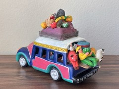 Vintage Mexican Folk Art Clay Sculpture Of Overloaded Car Marked “Pro Vallarta”