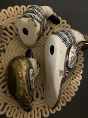 LOT OF 4 TONALA MEXICAN FOLK ART POTTERY FIGURES BRASS DUCK TOUCAN