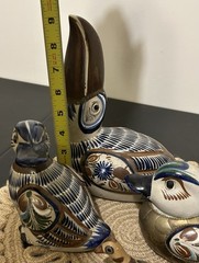 LOT OF 4 TONALA MEXICAN FOLK ART POTTERY FIGURES BRASS DUCK TOUCAN