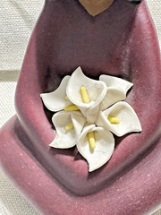 Delicate Tonala Mexico Folk Art Pottery with Lillies symbolize Purity & Rebirth.